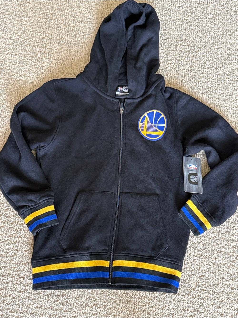 NBA Kids Black Golden State Warriors Zip Hoodie with Blue & Yellow Trim